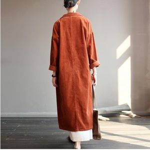 Vtg maxi corduroy duster rust brick